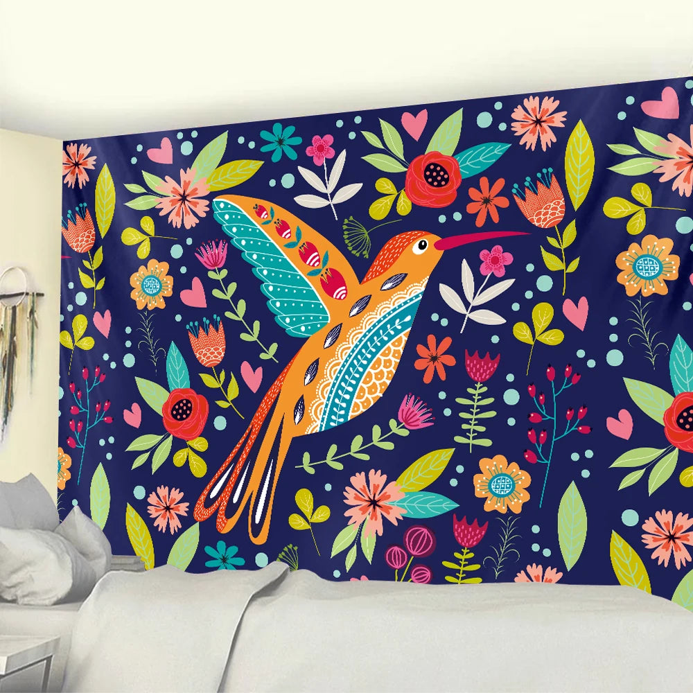 Colorful hummingbird and fairy flowers