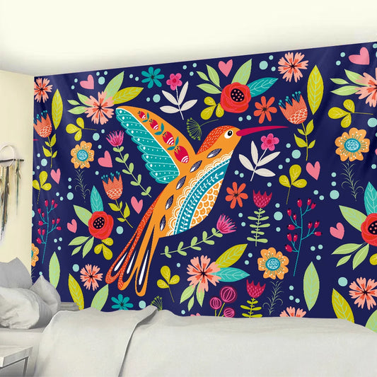 Colorful hummingbird and fairy flowers